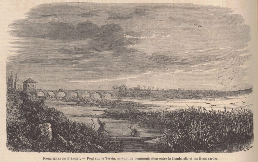 Dibujo de un paisaje y un puente como recuerdo de viaje